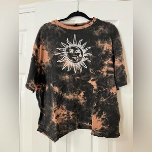 SHEIN CURVE Black Bleach Tie Dye Sun Moon Astrology Oversize T-Shirt size 4XL